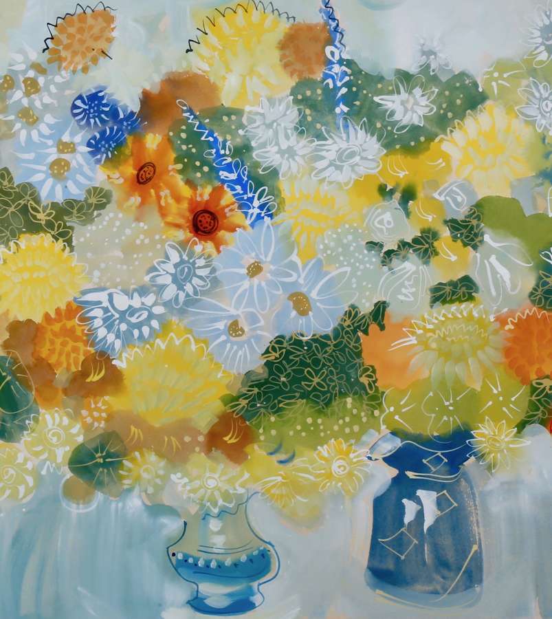 Alan Halliday: "Summer Flowers", signed painting