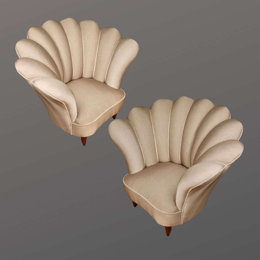 A Pair of Italian Scalloped Shaped Chairs, Mid-century Modern.